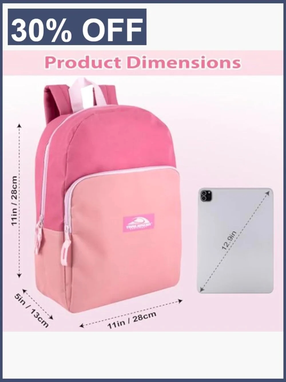 Pink 15 Inch Kids Backpack with Padded Straps, Fits 13 Inch Laptop, Lightweight